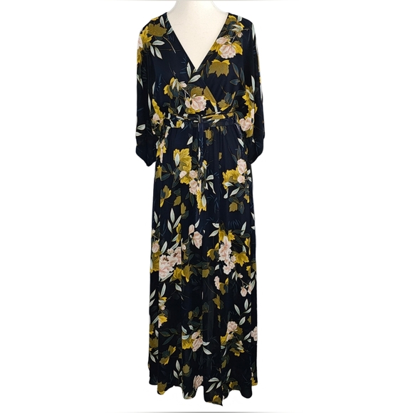 Baltic Born Kia Kimono Maxi Dress Black Floral Chiffon Slit Formal Gown Sz S - Picture 2 of 16